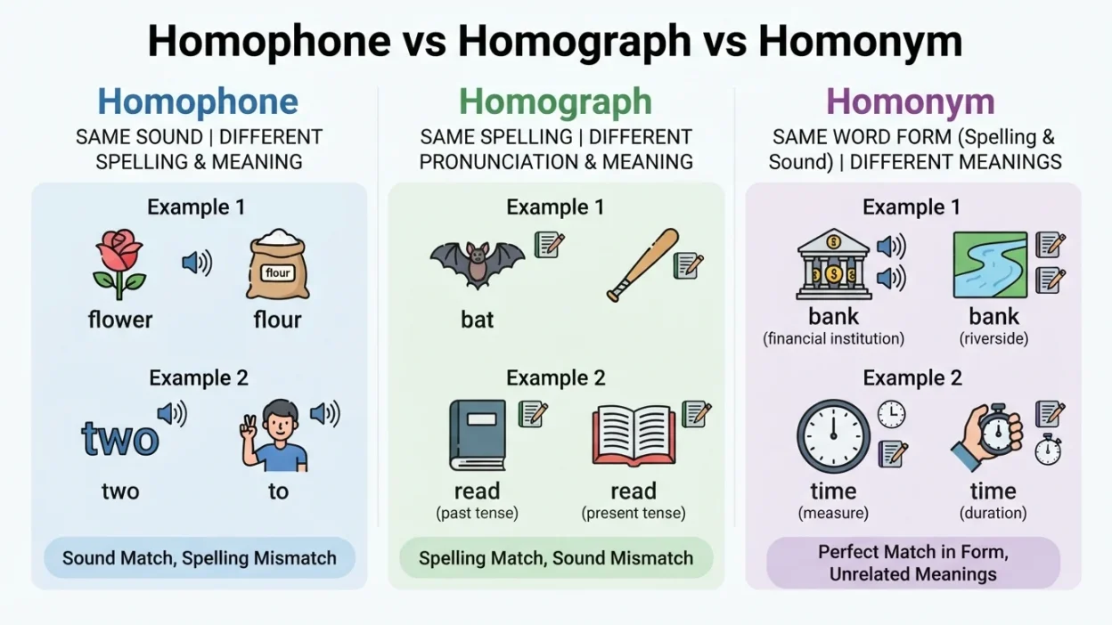 Homophone vs Homograph vs Homonym