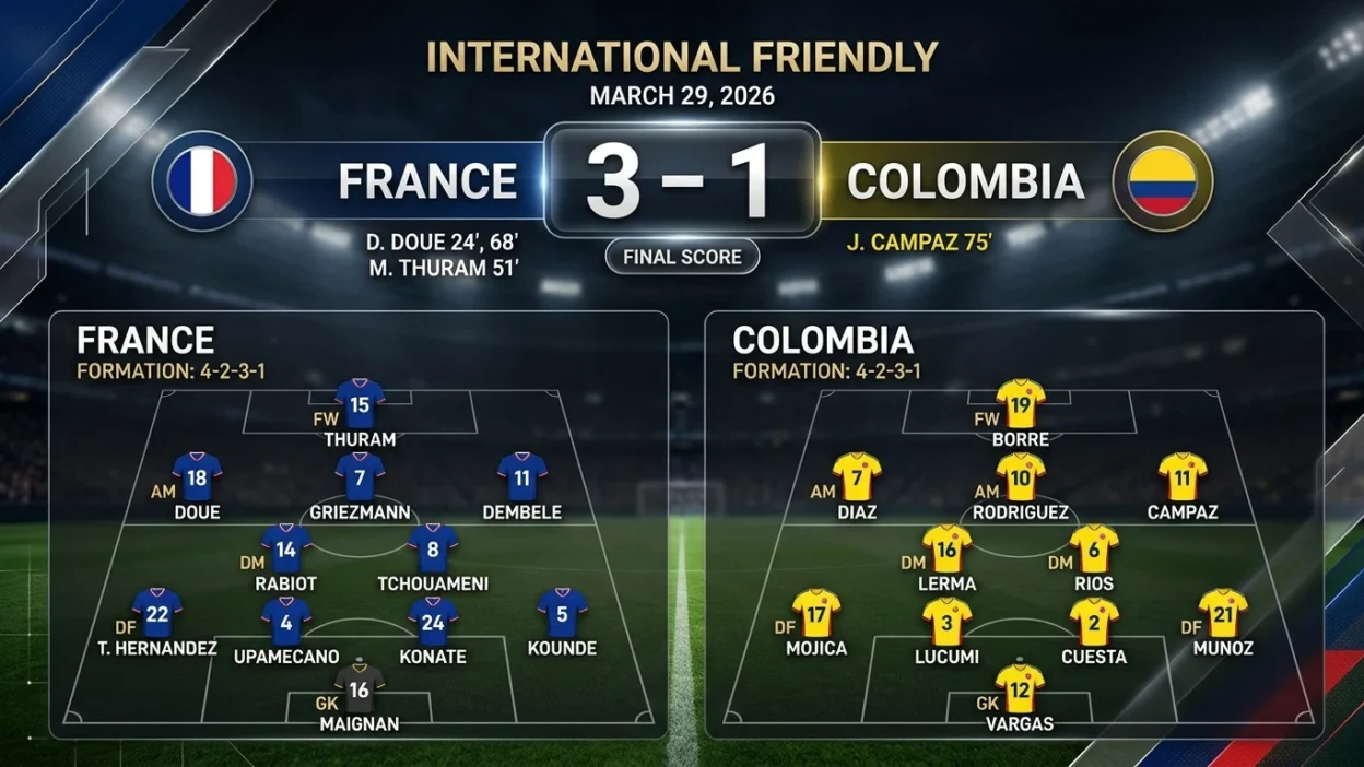 Colombia Football Team vs France Football Team Lineups